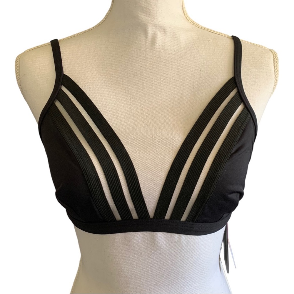 Vince Camuto Black Cruise Lines Mesh Triangle Statement Bikini Swimsuit Top - Picture 6 of 11